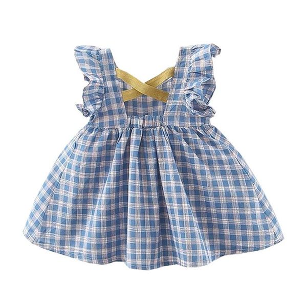 girl's dresses back criss cross baby girls dress plaid toddler first birthday outfit casual quality cotton kids clothes, Red;yellow